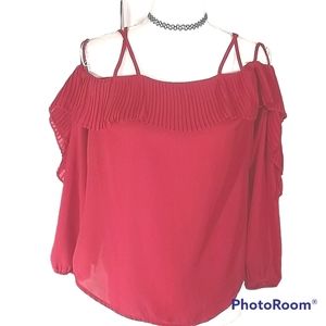 New York & Co Red ruffled long strappy sleeves Top Size  S